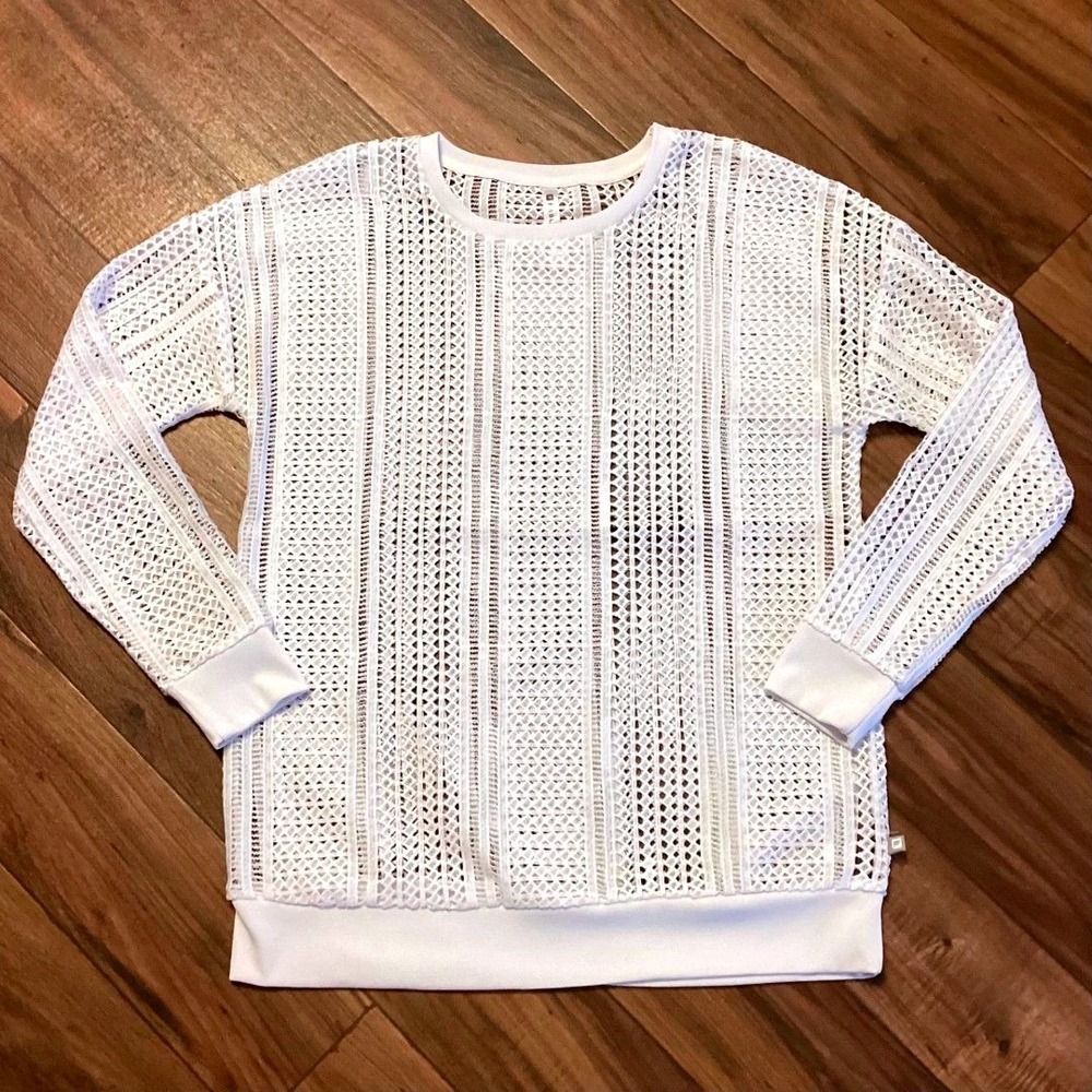 Fabletics Sophie Open Knit White Tunic Long SleeveTop Cover‎ Up Size Medium - Picture 4 of 7
